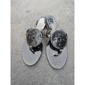 Jack Rogers Women's Collins Jelly Black Thong Medallion Sandal Sz 10 Minimalist